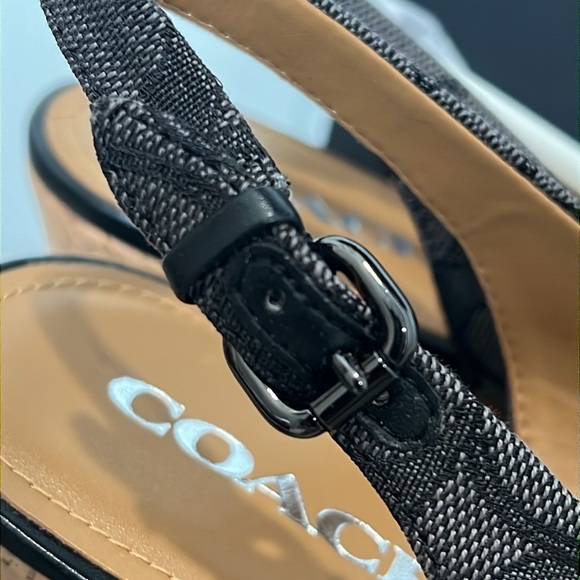 COACH Ferry Signature C Wedge Cork Heel. Jacquard Fabric.  Size 9.5 Black-Smoke - Picture 11 of 17
